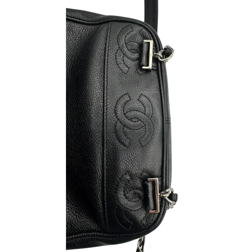 Chanel 1996-1997 Black Caviar Triple CC Backpack - Silver Hardware *RARE*